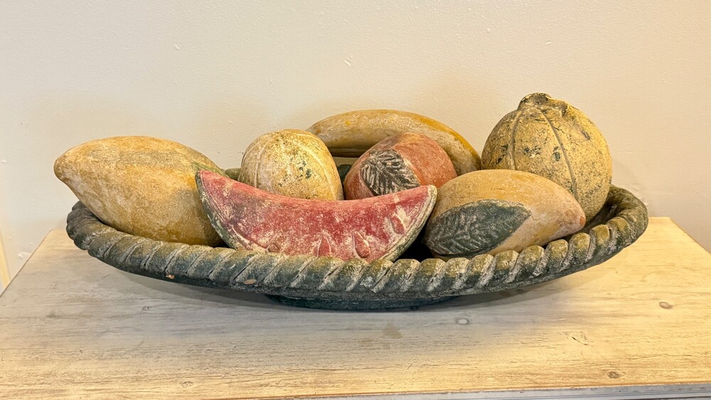 Decorative Fruit Bowl with Faux Fruit 16 Inch Painted Rope Edge